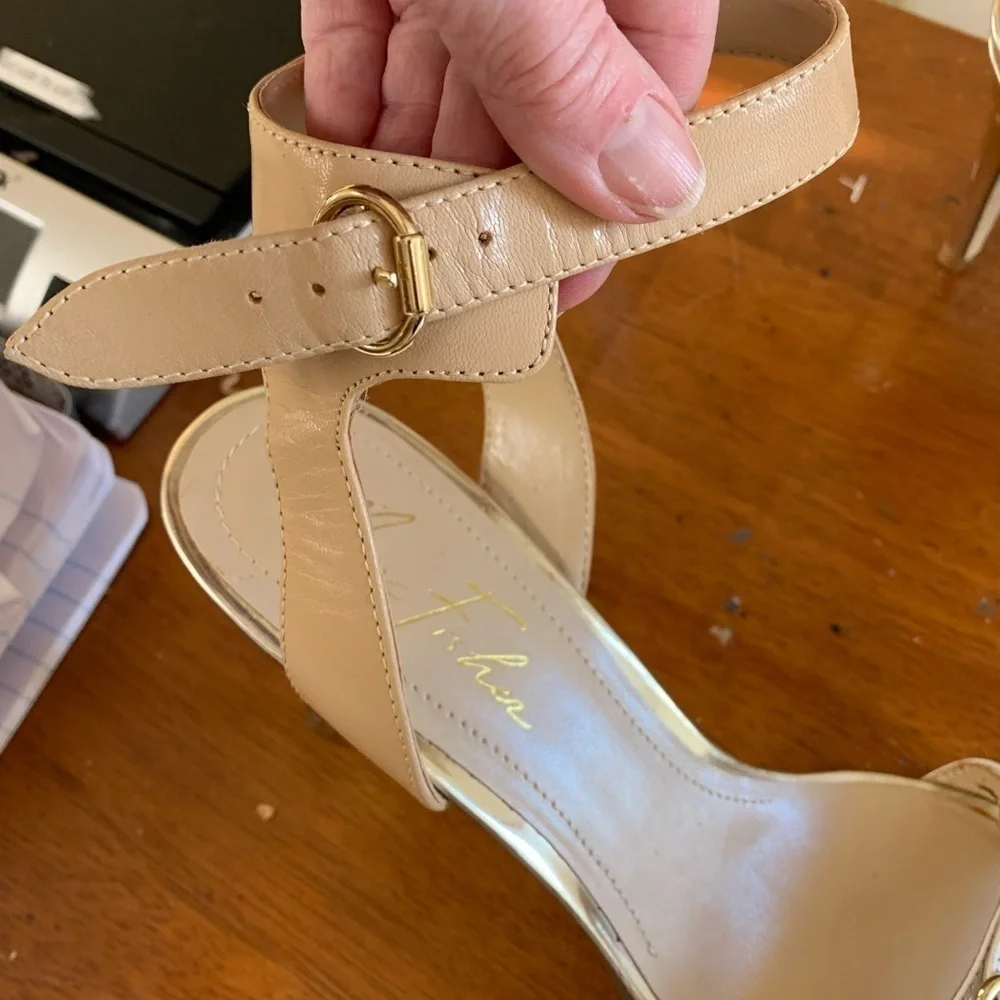 Marc Fisher malika ankle strap stiletto sandals size 8 3-4 in heel beige #easter