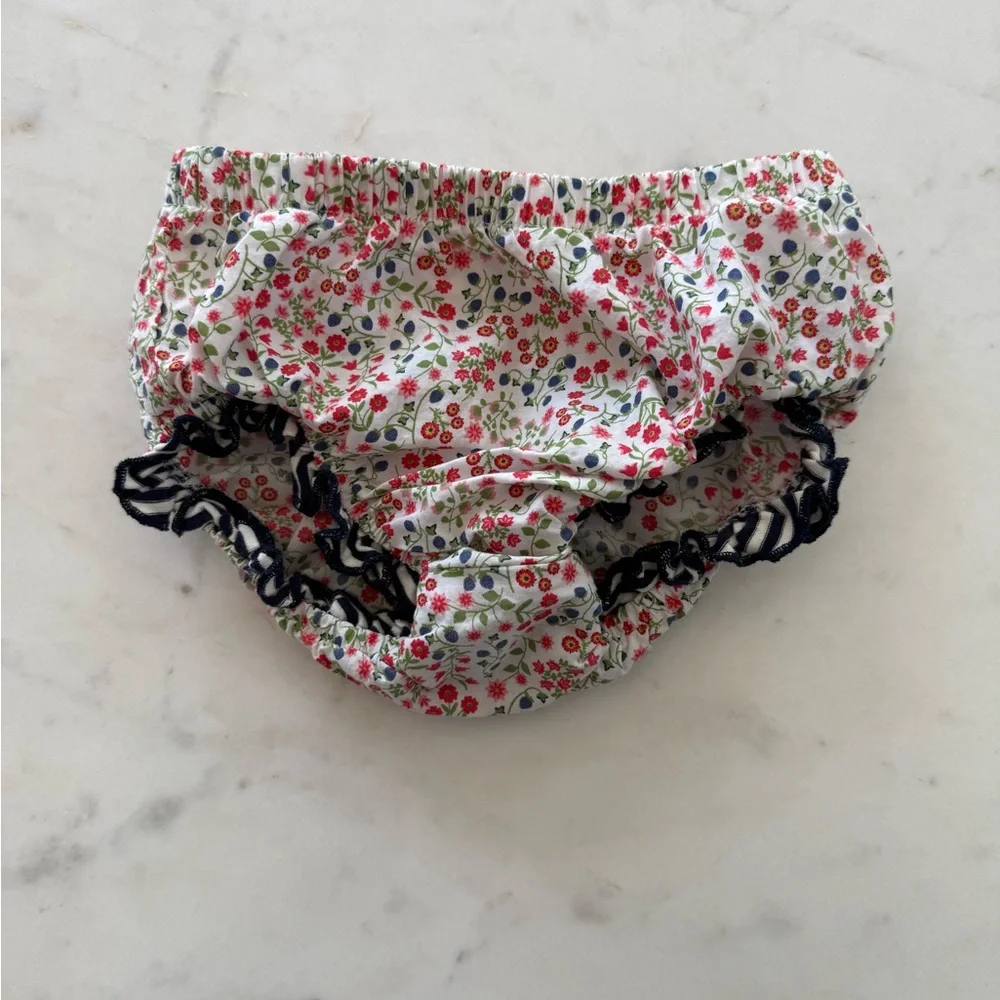 Matilda Jane White Floral Diaper Cover with Pink, Red & Blue Flowers
