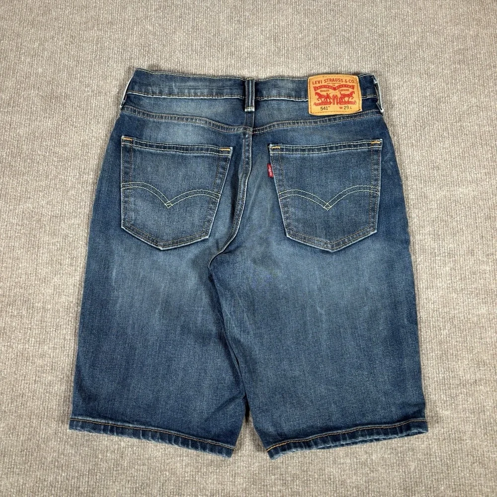 Levis 541 Jean Short Mens 29 Athletic‎ Fit Dark Wash Blue Denim Stretch Faded