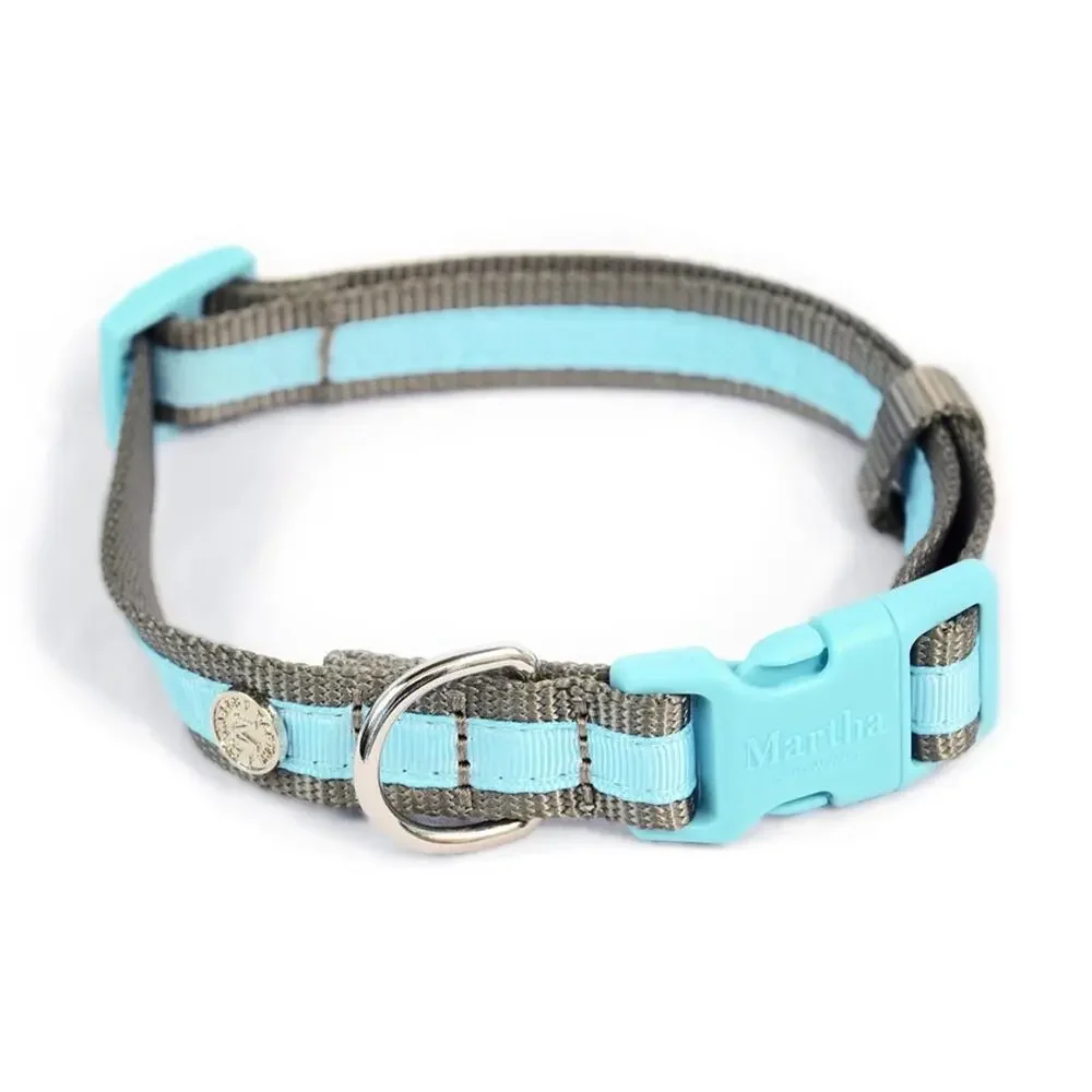 Martha Stewart Gray and Blue Adjustable Nylon Buckle Dog Collar Size 14