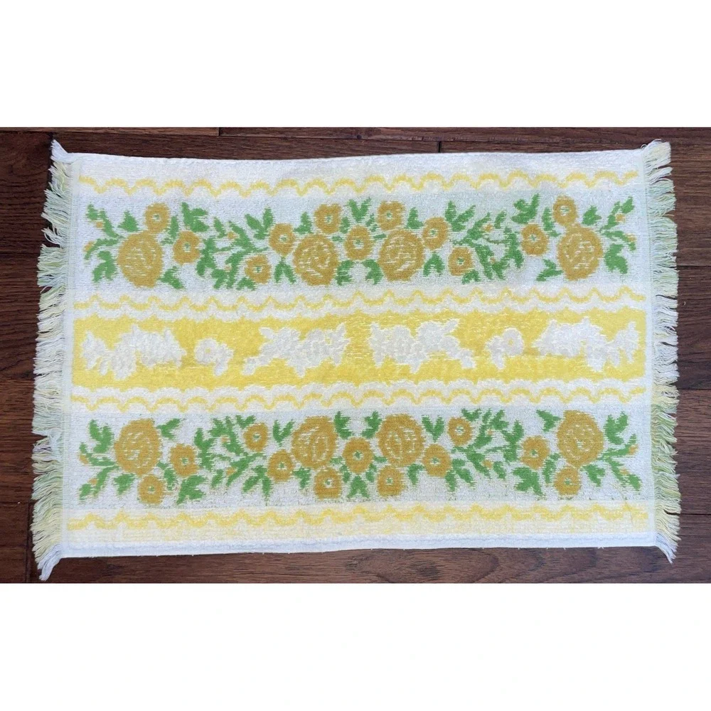 Vintage Cannon Monticello Hand Towel Fringe Yellow Floral Retro MCM‎ Floral