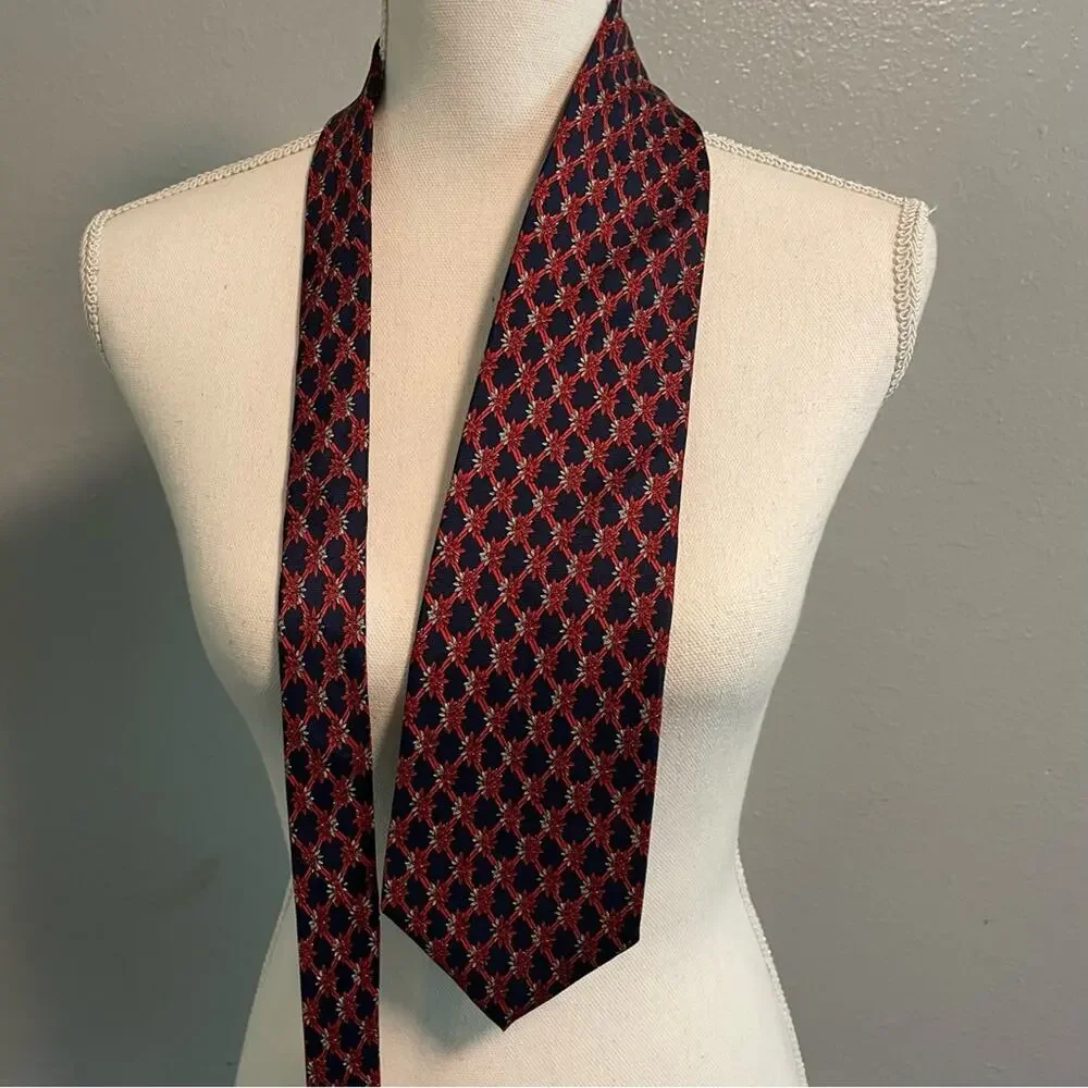 Lord & Taylor Mens Neck Tie Navy and Red Floral Pattern Excellent Condition