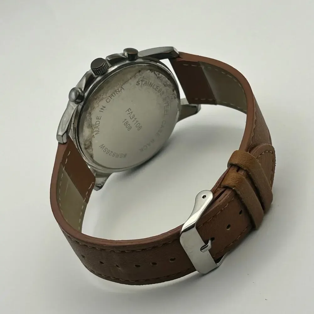Cruise Club Men’s Chronograph Brown Leather Watch Working New Battery