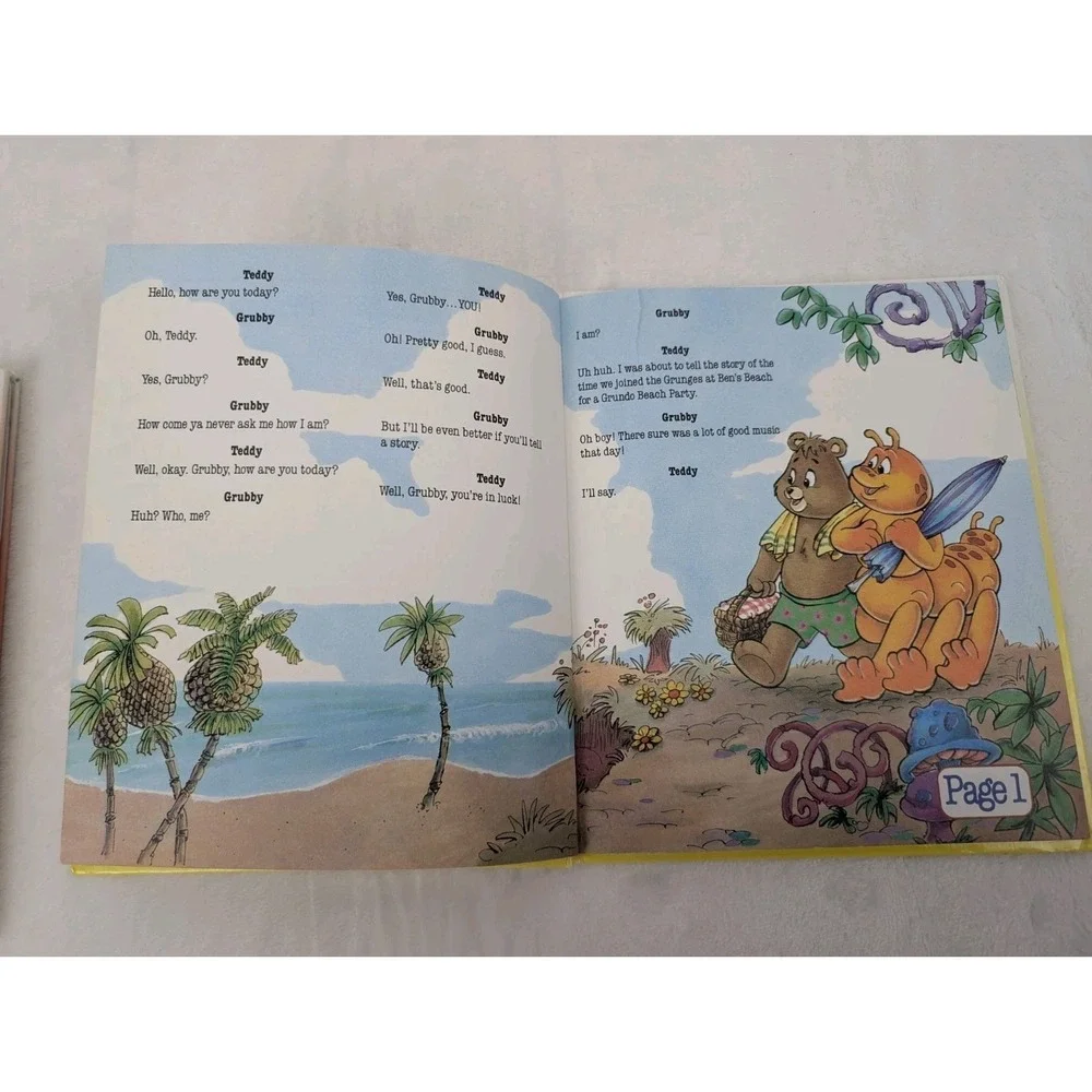 Vintage Teddy Ruxpin Book Lot Christmas Grundo Beach Party 80s Toy Cartoon Bear