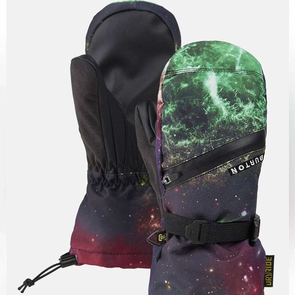 Burton Kids' Galaxy Print Mittens in Green, Purple & Black