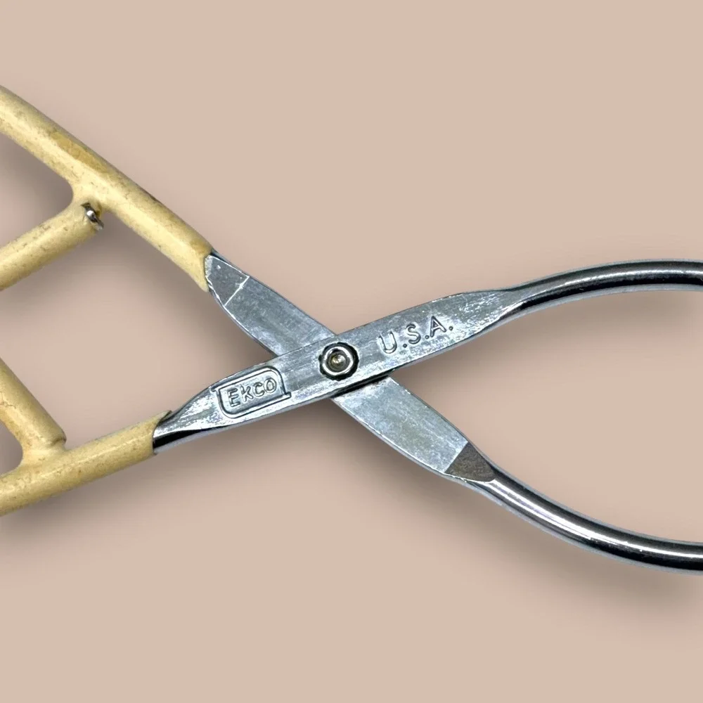 Vintage EKCO USA Kitchen Tongs Set of 3 Metal Scissor Style Tongs Silver Cream