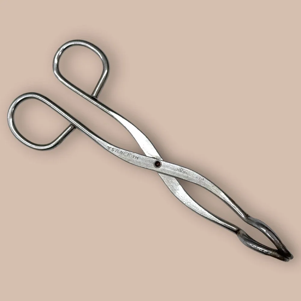 Vintage EKCO USA Kitchen Tongs Set of 3 Metal Scissor Style Tongs Silver Cream