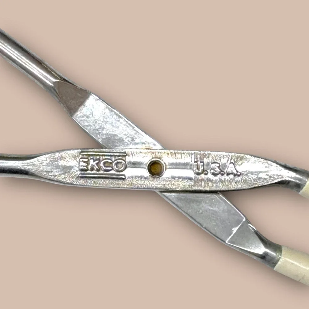 Vintage EKCO USA Kitchen Tongs Set of 3 Metal Scissor Style Tongs Silver Cream