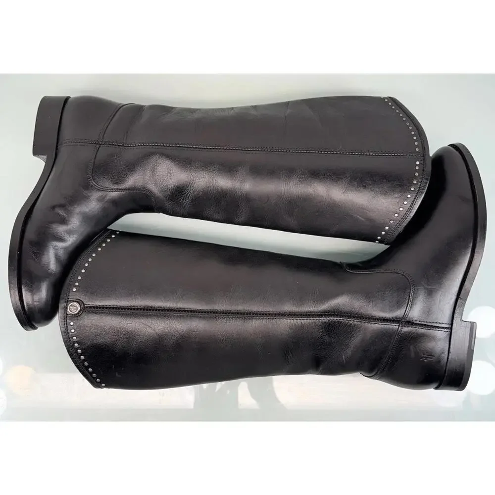 Frye Melissa Button 2 Riding Boots Black Leather Studded Equestrian Women 5.5B