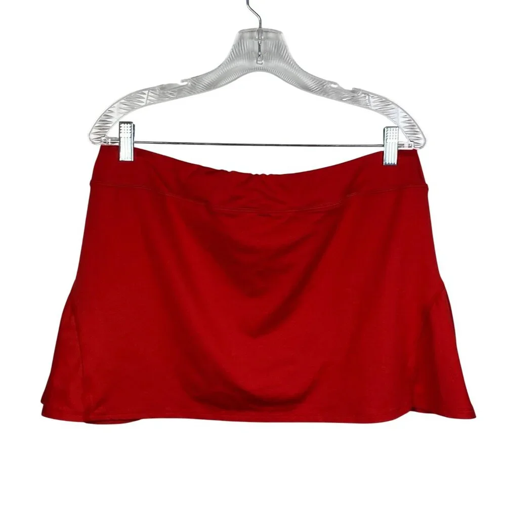 Asics Red Tennis Skort Womens Size XL Side Ruffles Stretch Pull On Pickleball