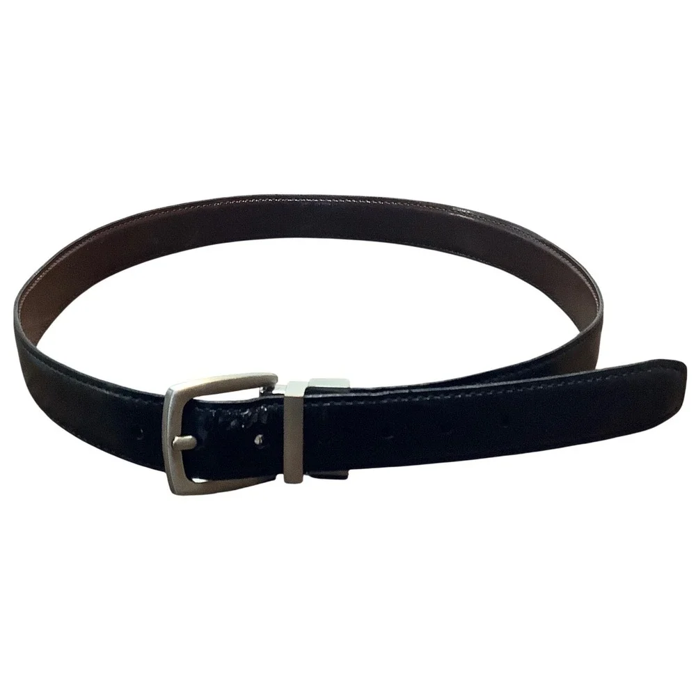 Dockers Boy Reversible Belt Black Brown Silver Buckle Size 30-32 12DO0103