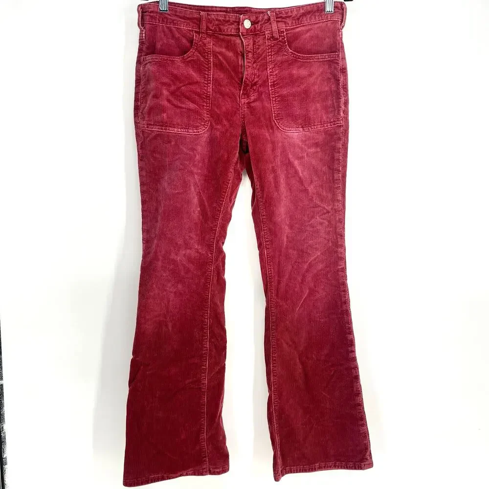 Pilcro The Icon Flare Corduroy Pants Womens 30 Burgundy Boho Low Rise