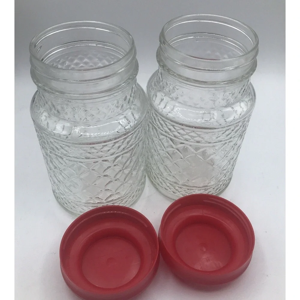 ANCHOR HOCKING GLASS JARS‎ WEXFORD DIAMOND PATTERN RED PLASTIC LID ONE  1 JAR