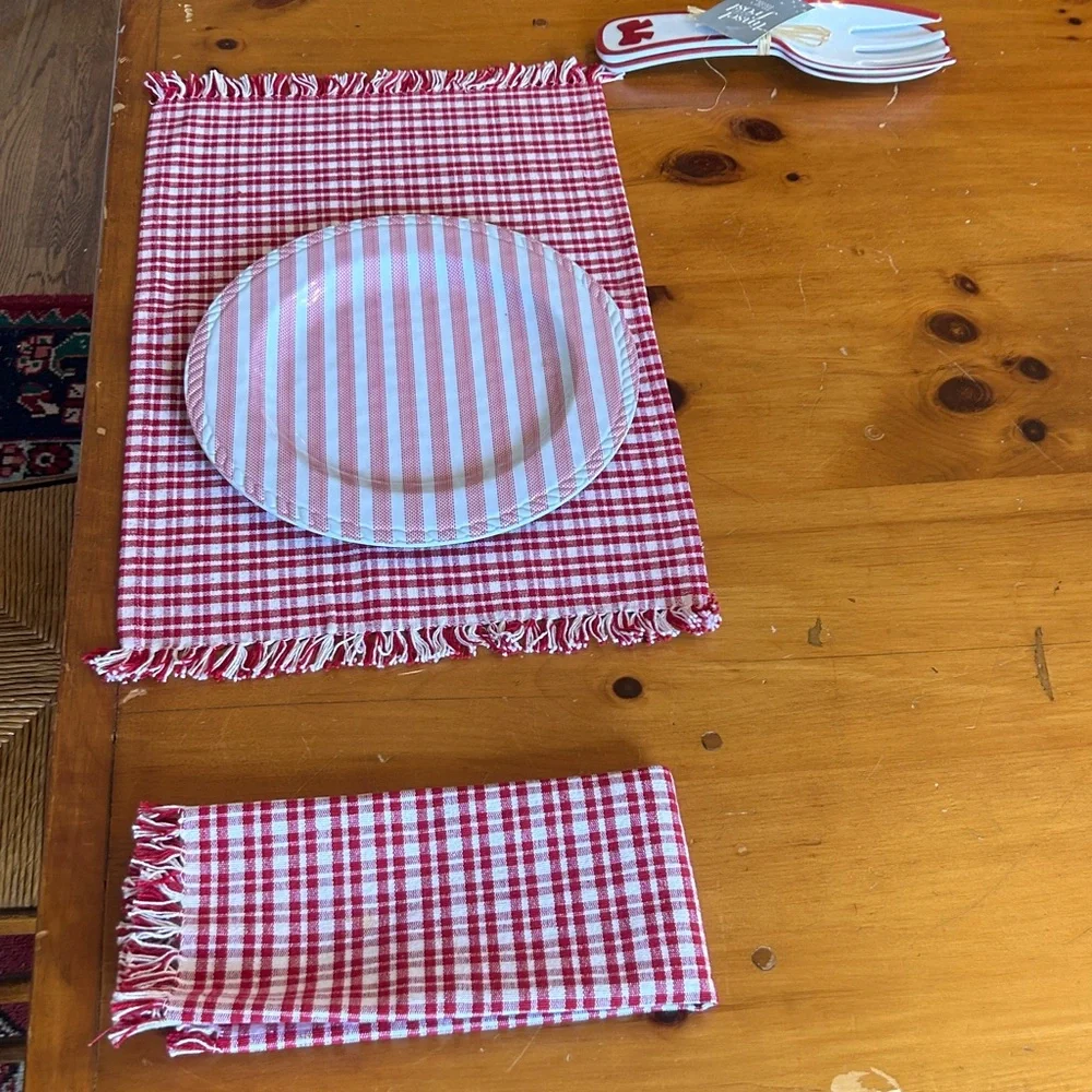Red + White Checkered Plaid 100% Cotton Placemat Set of 4 Tablescape Valentine’s