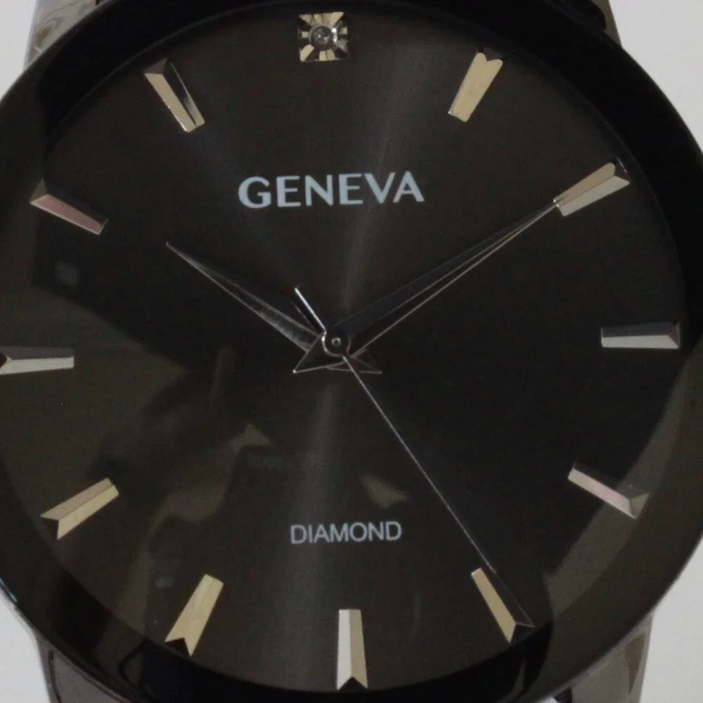 Geneva Men's Dress Watch Gun Metal Finish Diamond At 12 Milanese Bracelet 42mm