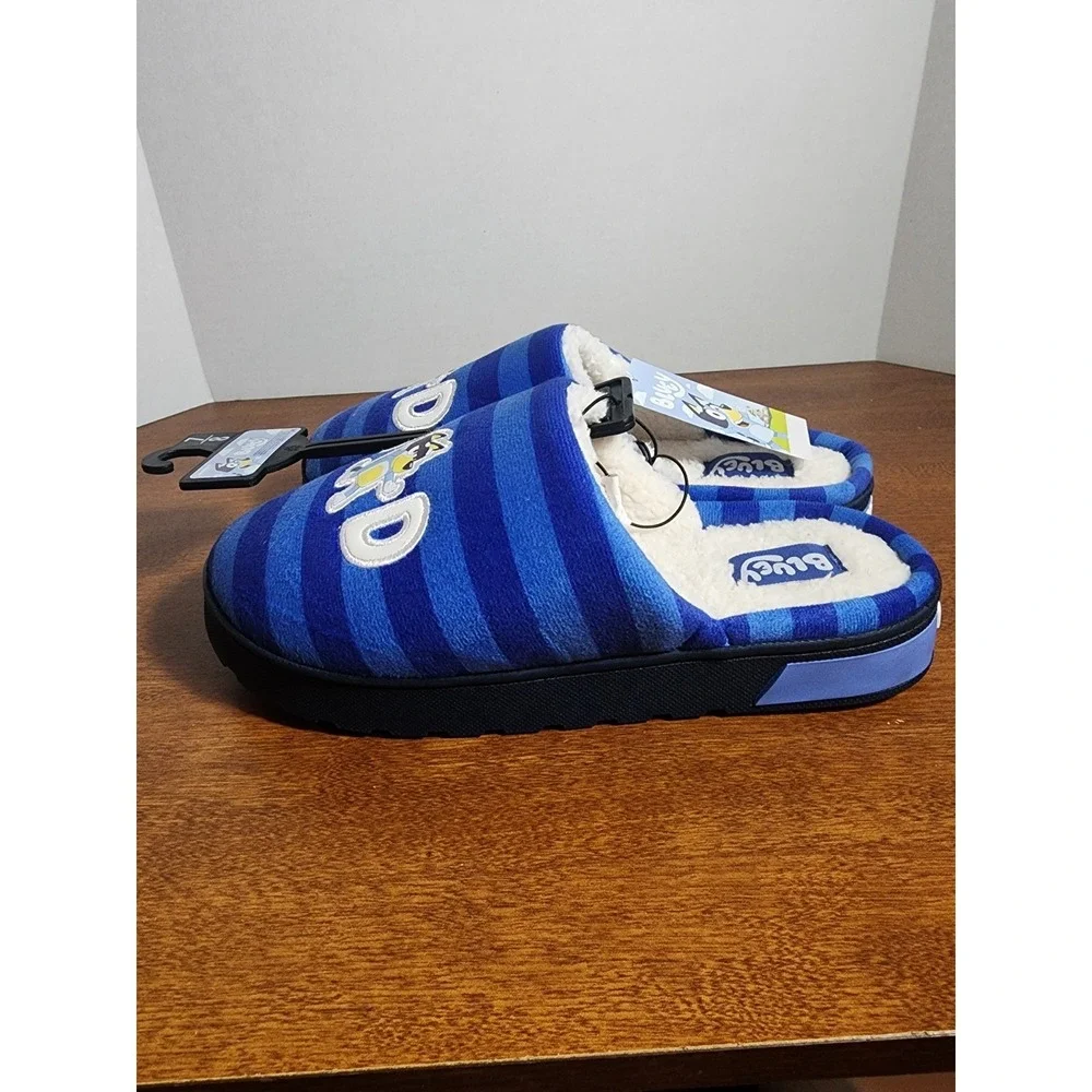 BLUEY Men's Size 7-8 Scuff Slippers Sherpa Slip-On  Slides • Blue