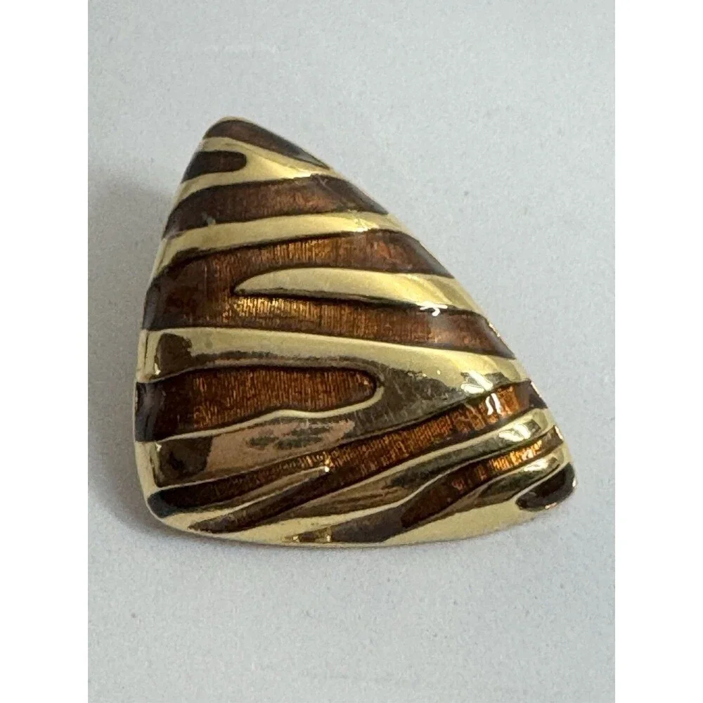 VINTAGE 80'S BROWN ENAMEL ANIMAL PRINT GOLDEN STATEMENT CLIP EARRINGS