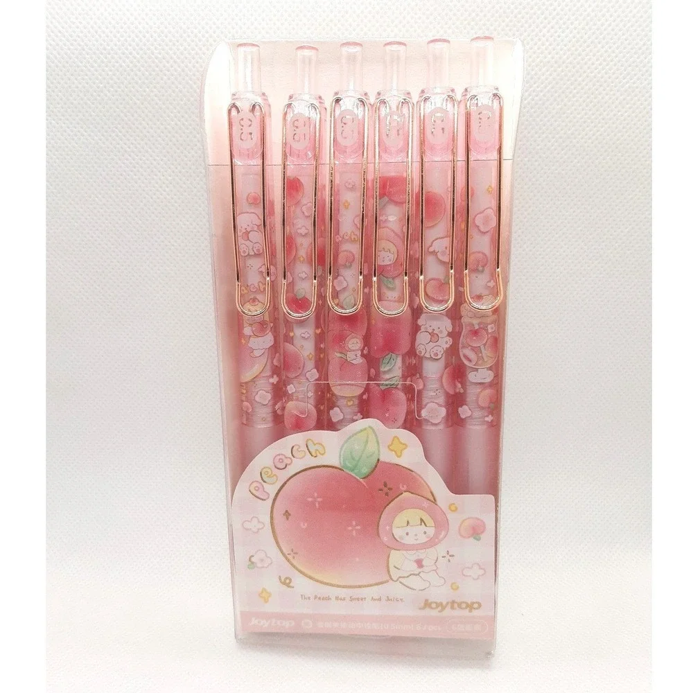 Joytop Peach Gel Pen Set 6 Pack Pink Rose Gold Clip 0.5mm Retractable Stationery