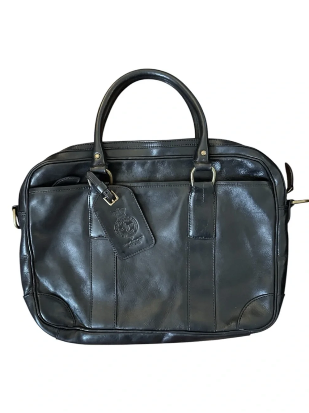 POLO RALPH LAUREN black leather, top handle briefcase/laptop bag, unisex