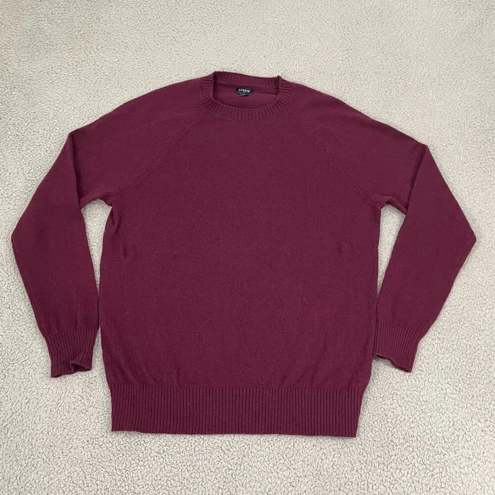 J. Crew Lambs Wool Blend Sweater Men XL Burgundy Preppy Classic Crewneck