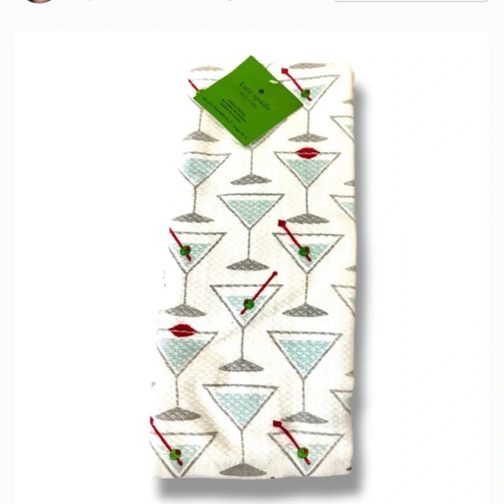kate spade martini set of 3 in white & aqua  | towels, mitt, magnets NWT