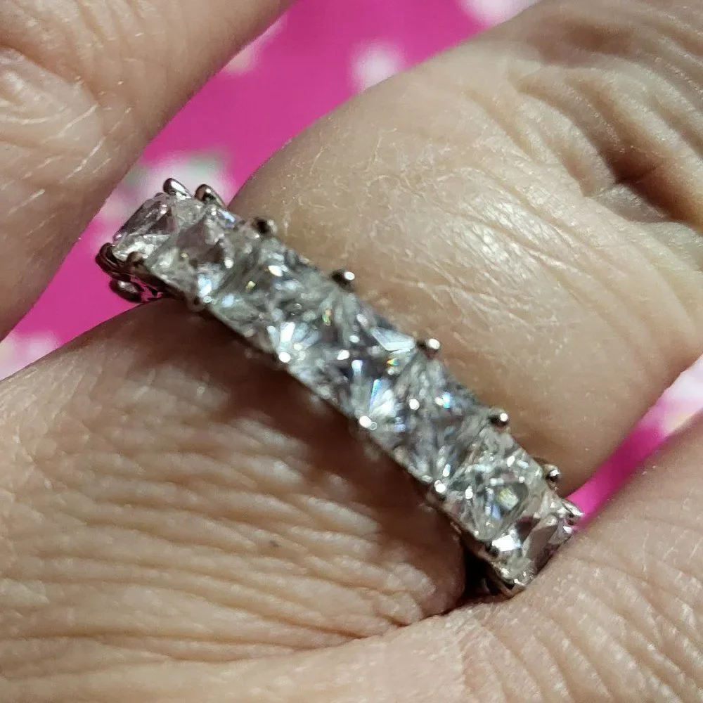 Princess Cut Moissanite Sterling Silver Eternity Ring