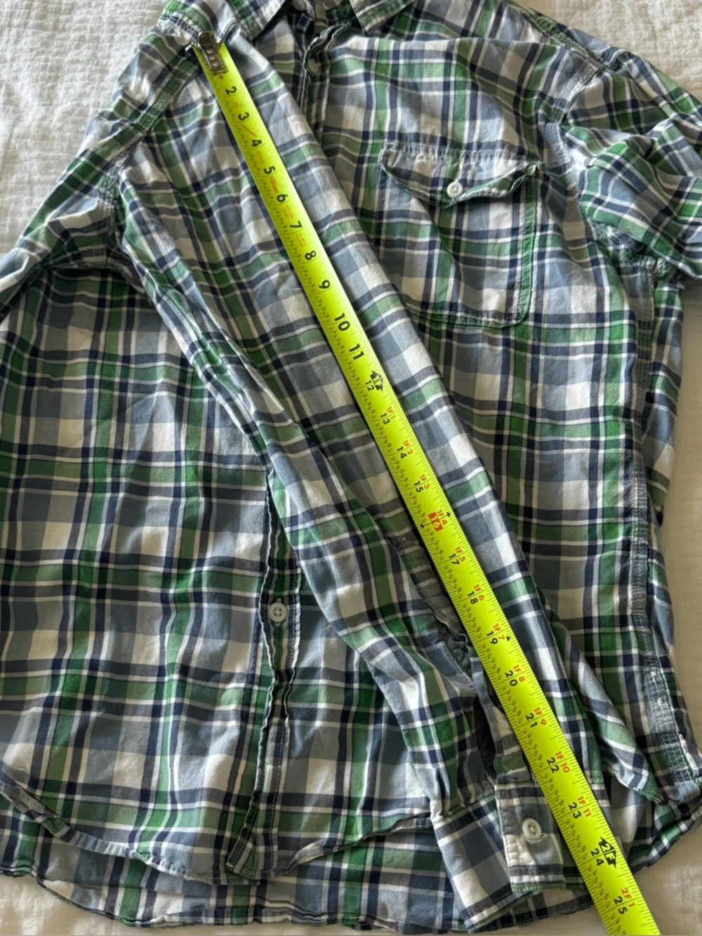 J. Crew Men's Green & Blue Plaid Button-Down Shirt Pocket Casual Large Cotton