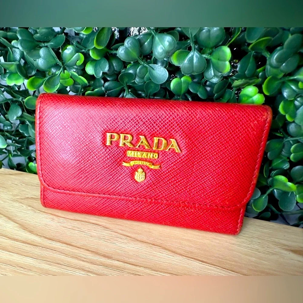 Prada Saffiano Leather Red Key Holder Wallet