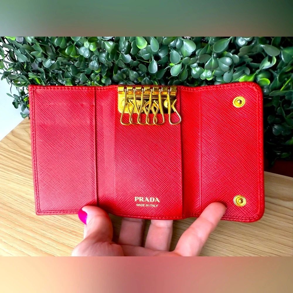 Prada Saffiano Leather Red Key Holder Wallet