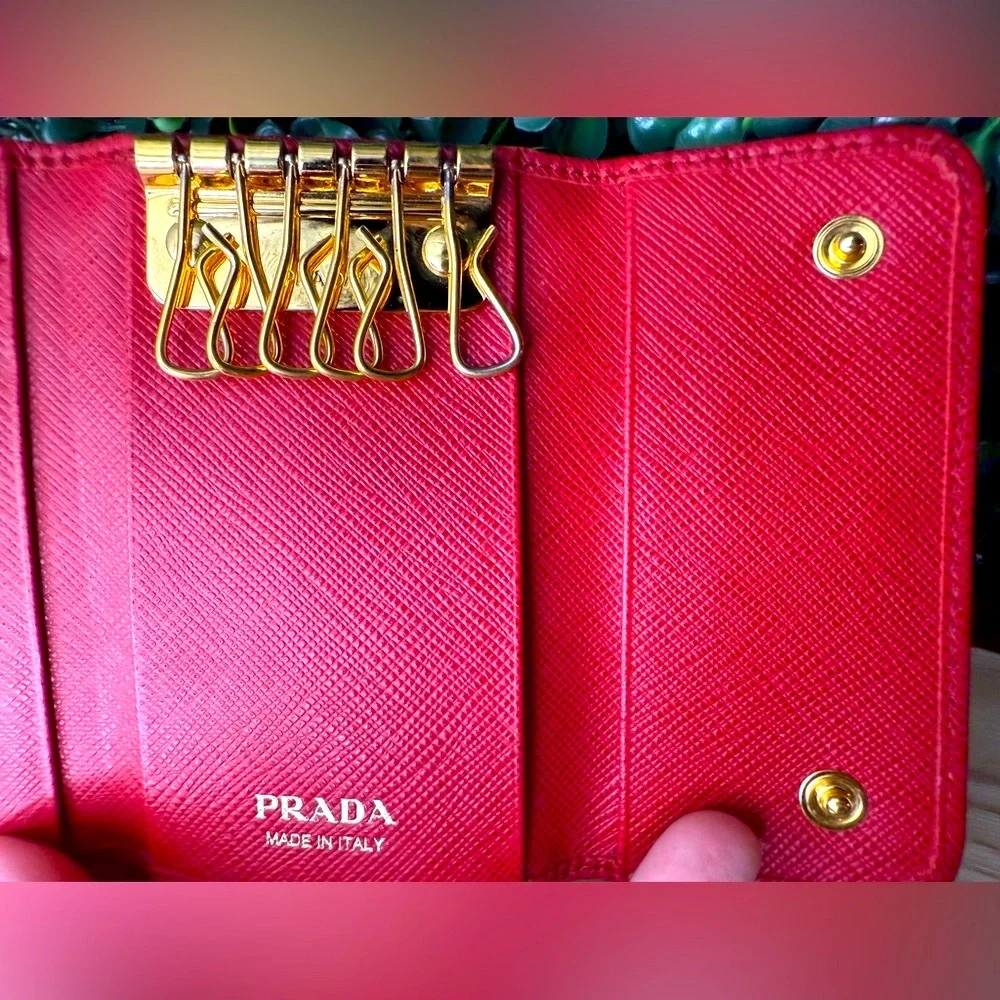 Prada Saffiano Leather Red Key Holder Wallet