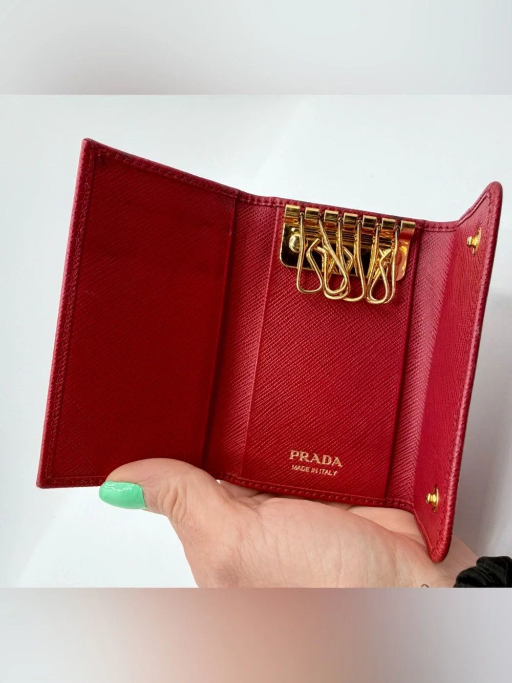 Prada Saffiano Leather Red Key Holder Wallet
