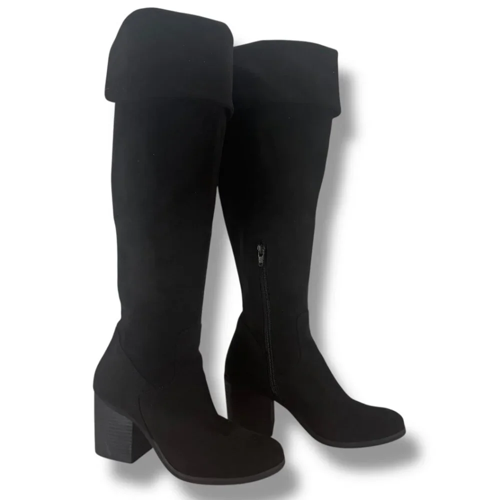 Melrose & Market Black Faux‎ Suede Over The Knee Boots 7M Block Heel