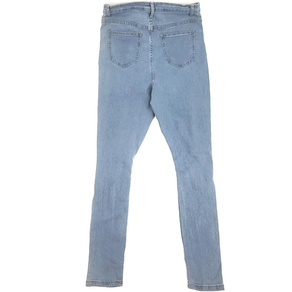 Boohoo Tall High Waist Distressed Blue Denim Skinny Jeans Women's US Size 6