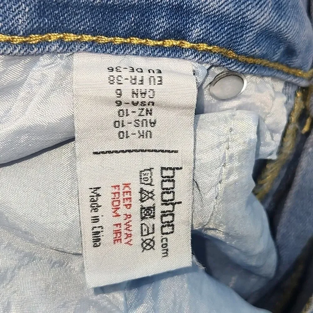 Boohoo Tall High Waist Distressed Blue Denim Skinny Jeans Women's US Size 6