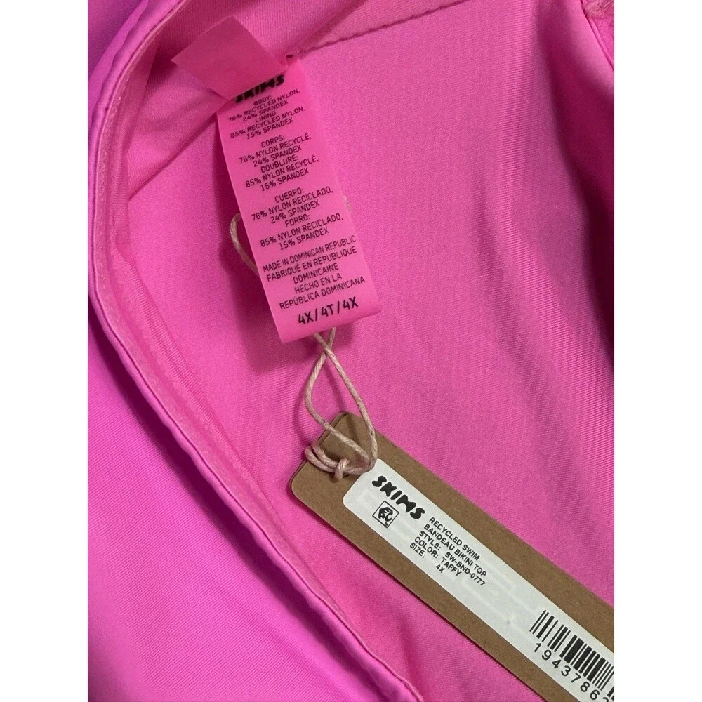 Skims Recycled Swim Bandeau Bikini Top Women Size 4X Pink Taffy NEW