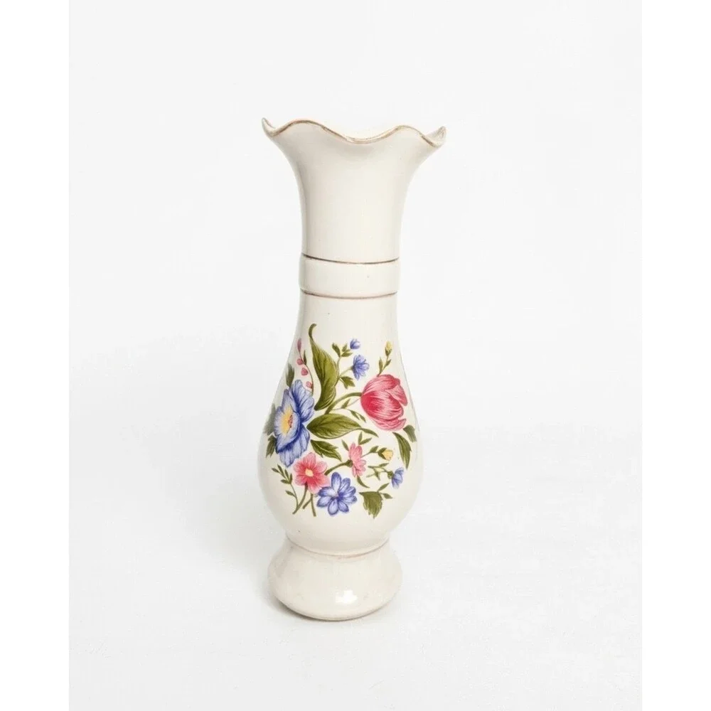 VINTAGE POTTERY VASE HAND PAINTED FLOWERS 10