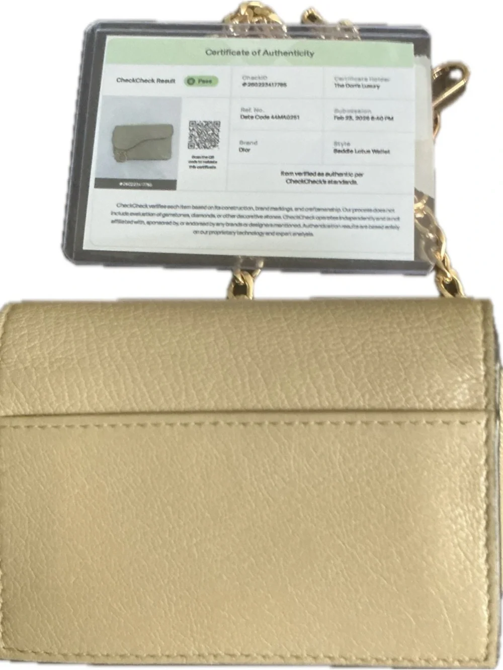 Dior Saddle Lotus Wallet Crossbody in Beige with Gold Chain