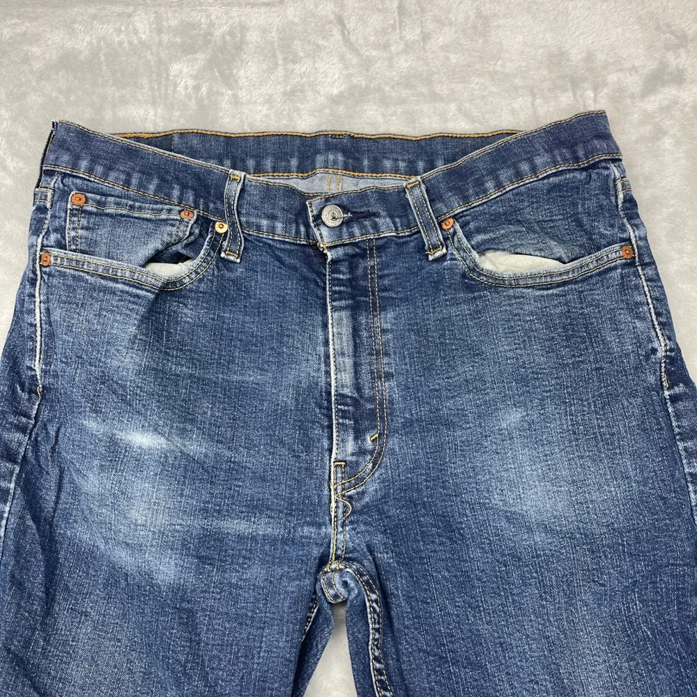 Levi's 514 Jeans Mens 36x32 Blue Denim Faded Double Stitch Slim Fit Straight Leg