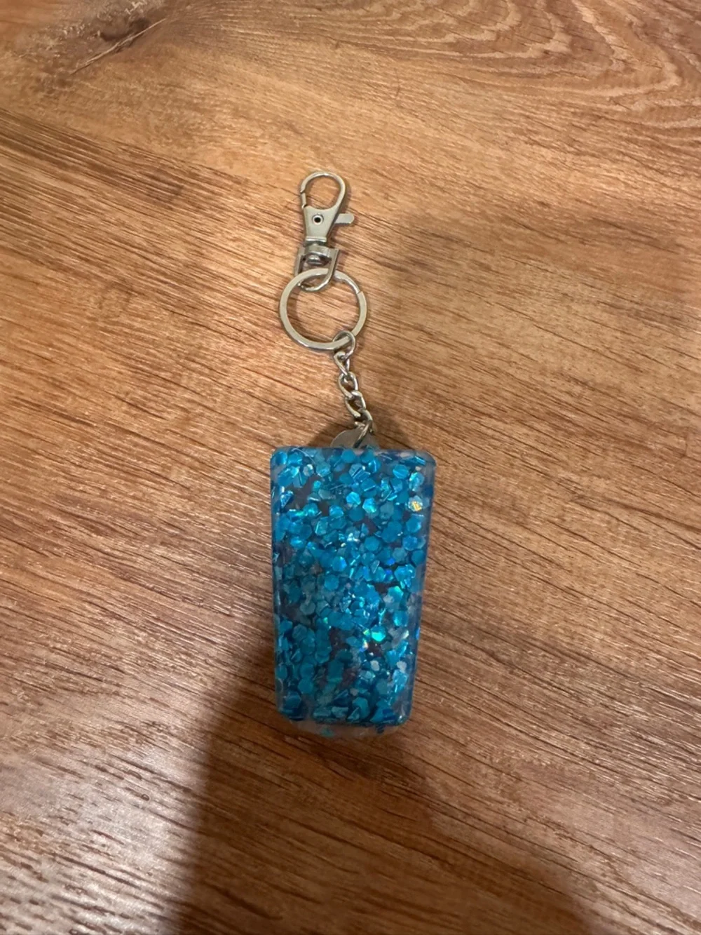 Blue Glitter Resin Shot Glass Keychain