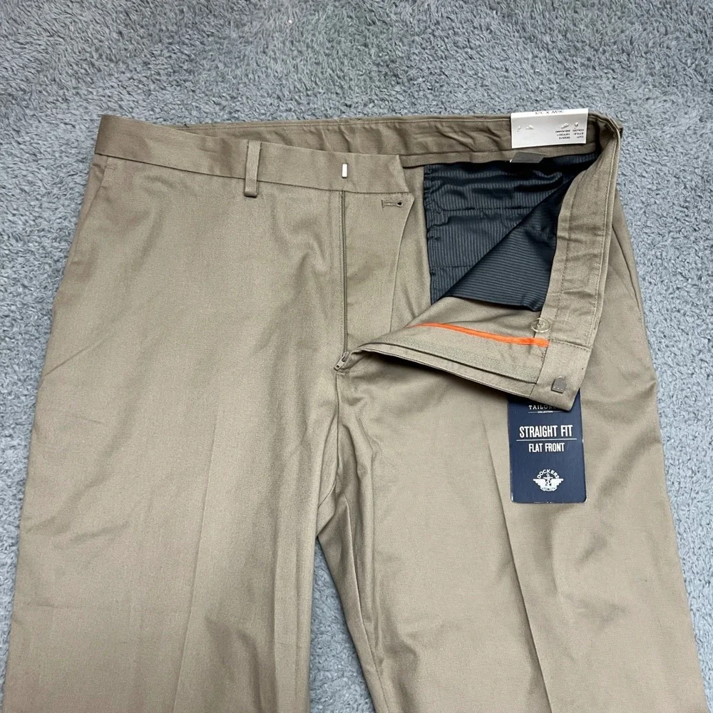 Dockers Tailored Straight Fit Pants Mens 36x32 Khaki New Flat Front Chino Slacks