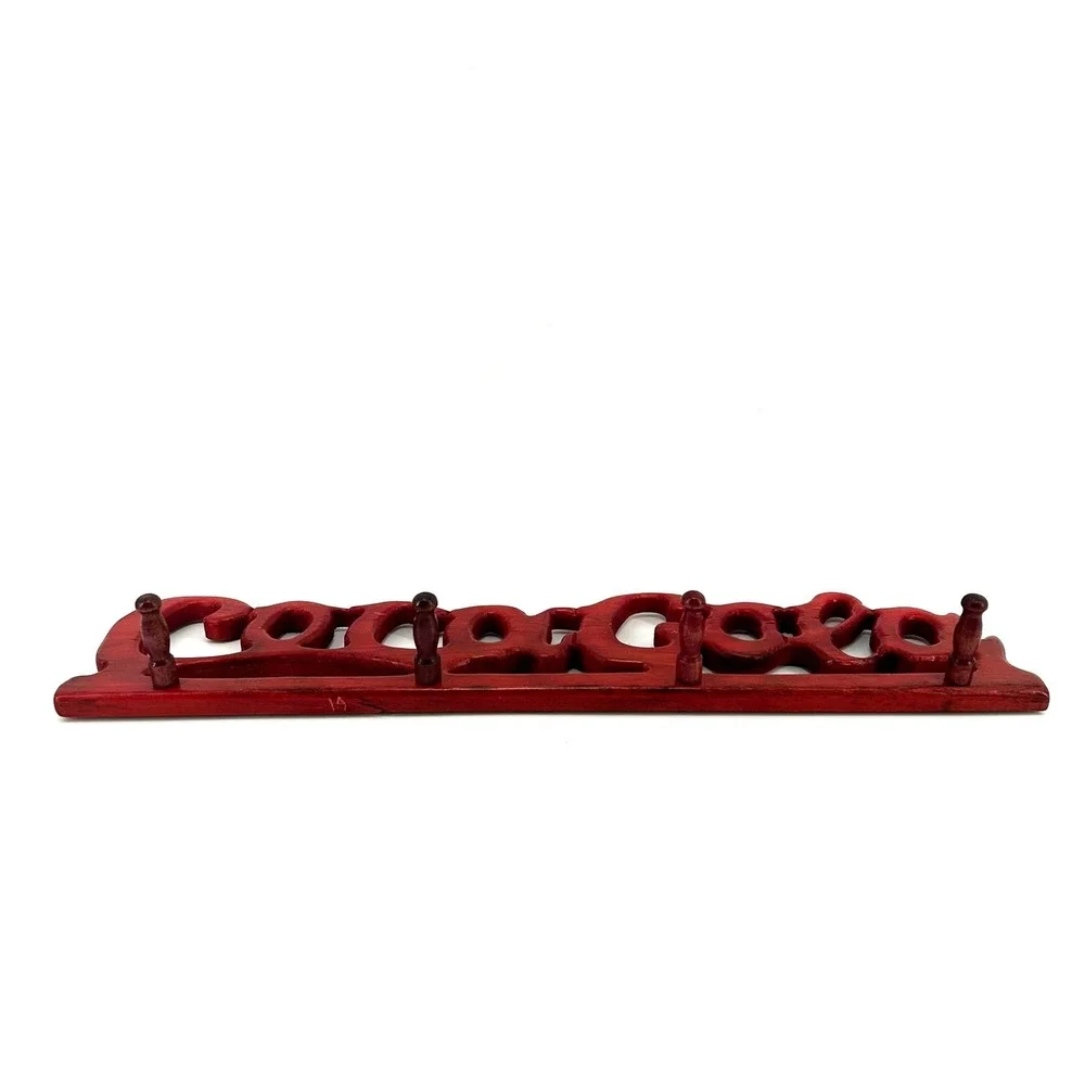 Vintage Cursive Coca-Cola Red Wood Wall Mounted Peg Rack Coat Hat Hanger