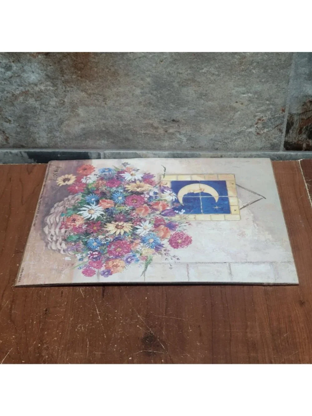 Vintage Unframed Floral Still Life Crescent Moon Art Print 1994 Nardozzi