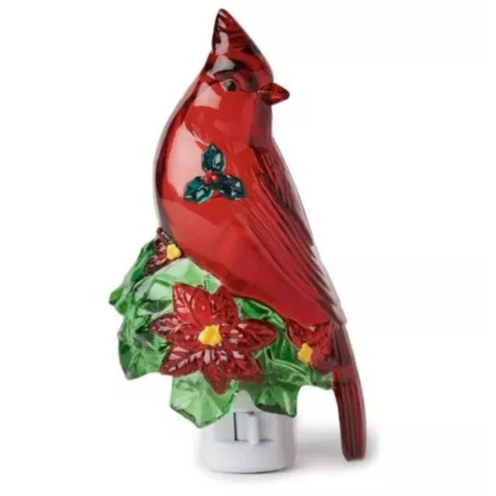 Holiday‎ Time Red Cardinal Night Light w/ Light Bulb Bird Xmas Poinsettia NEW
