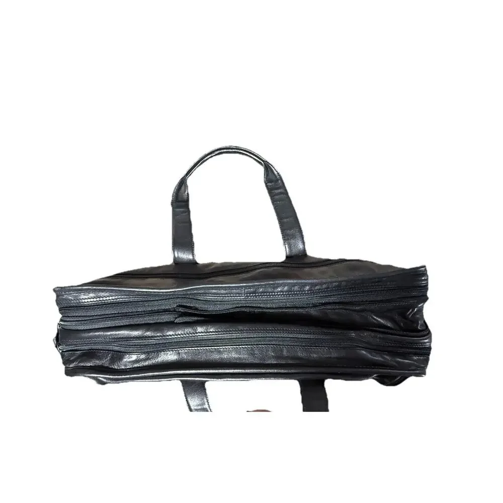 Giorgio Bernini Black Leather Briefcase Vintage 90s Travel Bag Carry On Career