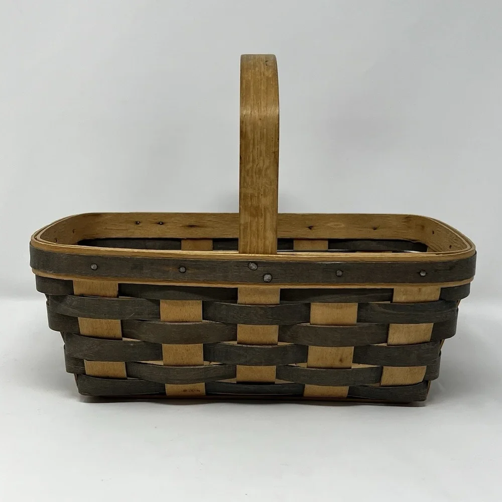 Longaberger Gray Brown Weave Basket 1987 Stationary Handle Gathering Cottage
