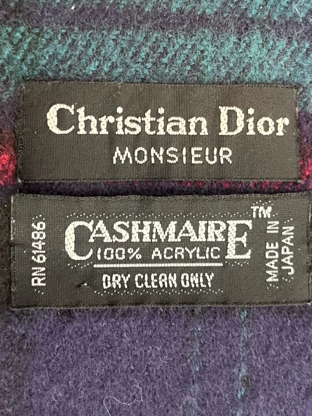 Christian Dior Vintage Dark Plaid Academia Preppy Scarf