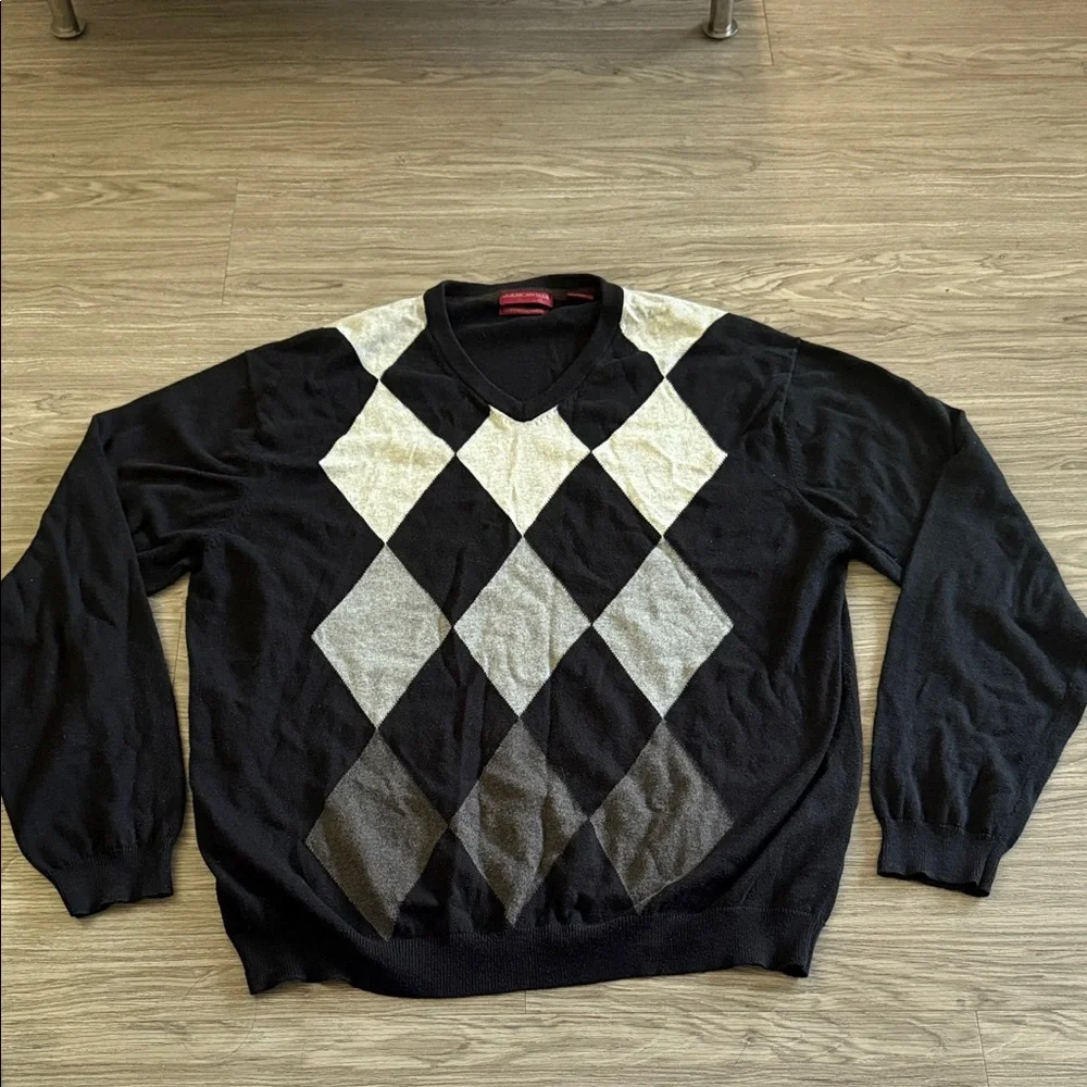 American Blue Cotton Cashmere Men's Sweater Size XL Black w/ Diamond Pattern