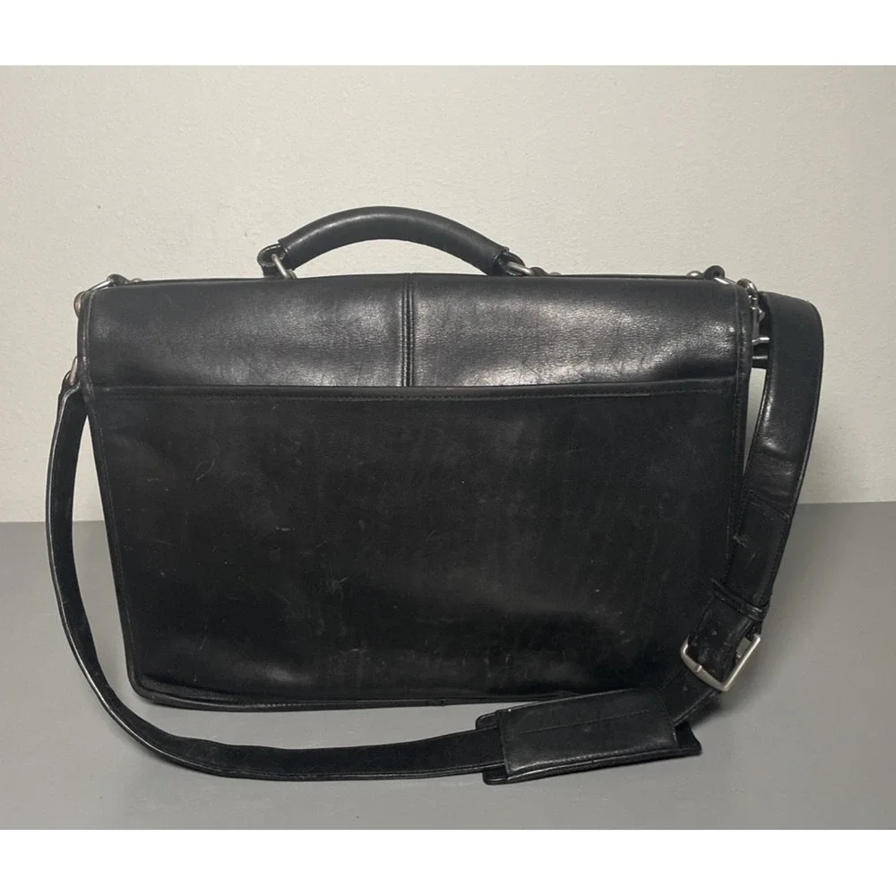 Vintage COACH F06455 Thompson Black Leather Briefcase Laptop Messenger Bag