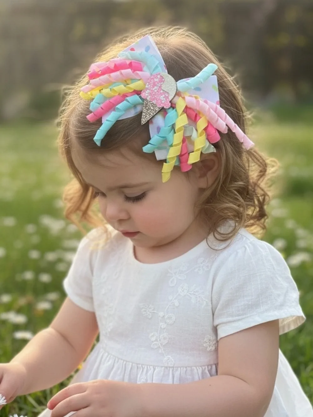 Pastel Rainbow Ice Cream Korker Bow Hair Clip for Kids