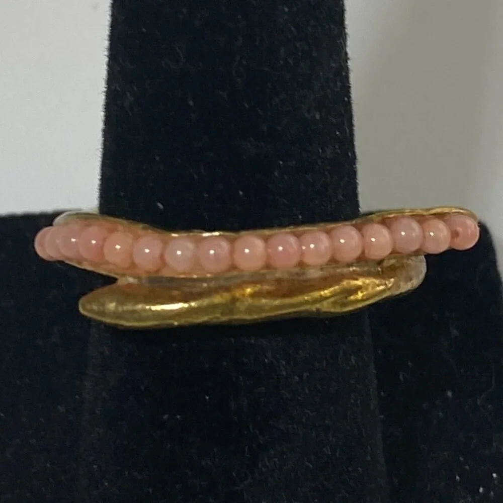 Turkish Rhodochrosite Stones Ring 24Kt gold over bronze Sz 6.5